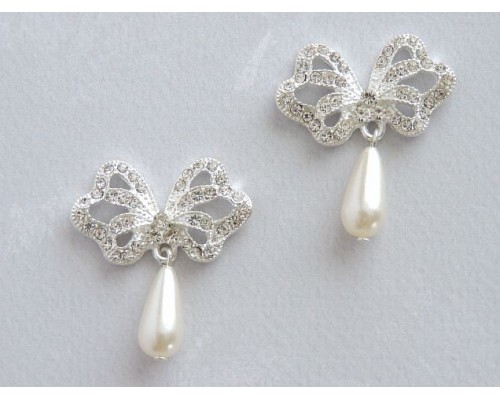 Серединка ювелирная с подвеской"Бантик", цв. белый - 1 шт.