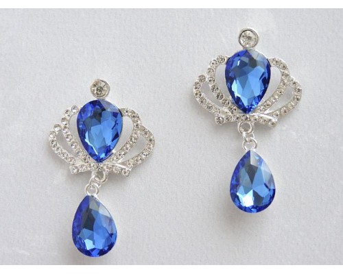 Серединка ювелирная с подвеской "Корона", цв. синий - 1 шт.