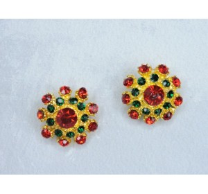 Кабошон-пуговица флоризель металл "Цветок", цв. красный/зеленый - 1 шт.