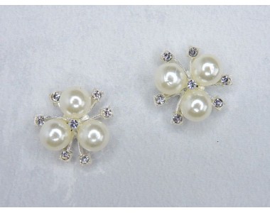 Кабошон флоризель металл "Цветок", цв. белый/серебро - 1 шт.