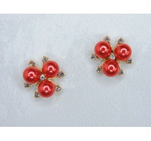 Кабошон флоризель металл "Цветочек", цв. красный/золото - 1 шт.