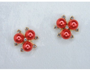 Кабошон флоризель металл "Цветочек", цв. красный/золото - 1 шт.