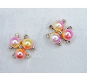 Кабошон флоризель металл "Цветок", цв. мультиколор 2/золото - 1 шт.