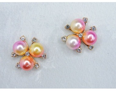 Кабошон флоризель металл "Цветок", цв. мультиколор 2/золото - 1 шт.