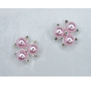 Кабошон флоризель металл "Цветок", цв. светло-розовый/серебро - 1 шт.