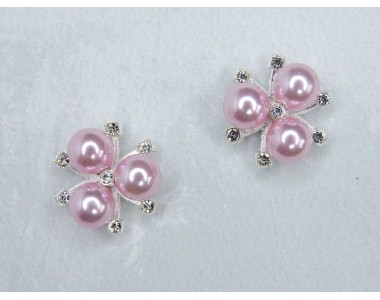 Кабошон флоризель металл "Цветок", цв. светло-розовый/серебро - 1 шт.