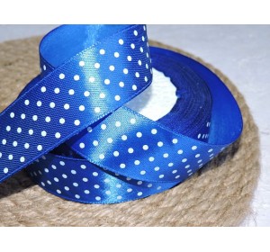 Атласная лента 25 мм "Мелкий горох", цв. синий - 1 м
