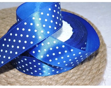 Атласная лента 25 мм "Мелкий горох", цв. синий - 1 м