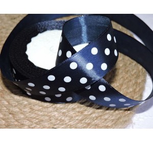 Атласная лента 25 мм "Крупный горох", цв. темно-синий - 1 м