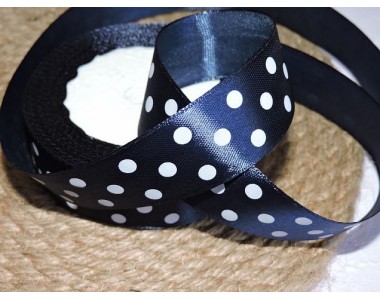 Атласная лента 25 мм "Крупный горох", цв. темно-синий - 1 м