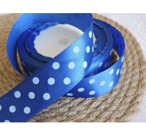 Атласная лента 25 мм "Крупный горох", цв. синий - 1 м