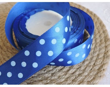 Атласная лента 25 мм "Крупный горох", цв. синий - 1 м