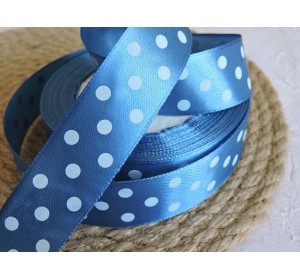 Атласная лента 25 мм "Крупный горох", цв. светло-синий - 1 м