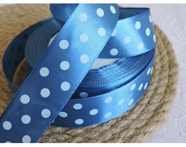 Атласная лента 25 мм "Крупный горох", цв. светло-синий - 1 м