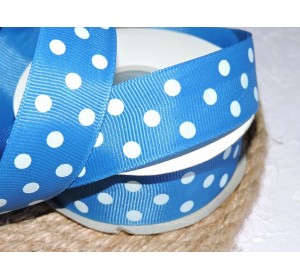 Репсовая лента 25 мм "Крупный горох", цв. синий  - 1 м