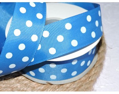 Репсовая лента 25 мм "Крупный горох", цв. синий  - 1 м