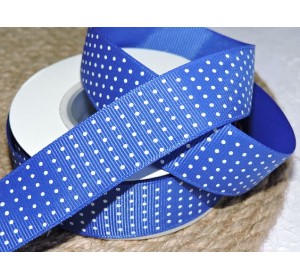 Репсовая лента 25 мм "Мелкий горох", цв. синий - 1 м