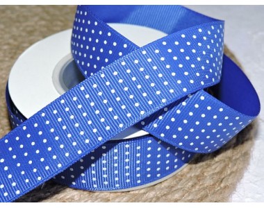 Репсовая лента 25 мм "Мелкий горох", цв. синий - 1 м