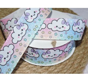 Репсовая лента 25 мм с рисунком "Облачко" - 1м