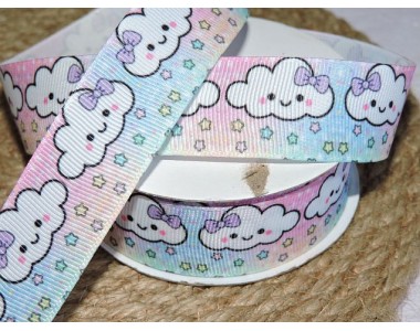 Репсовая лента 25 мм с рисунком "Облачко" - 1м