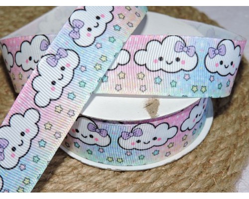 Репсовая лента 25 мм с рисунком "Облачко" - 1м