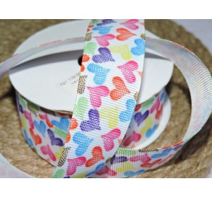 Репсовая лента 25 мм с рисунком "Сердечки 2" - 1м