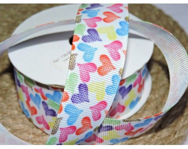 Репсовая лента 25 мм с рисунком "Сердечки 2" - 1м