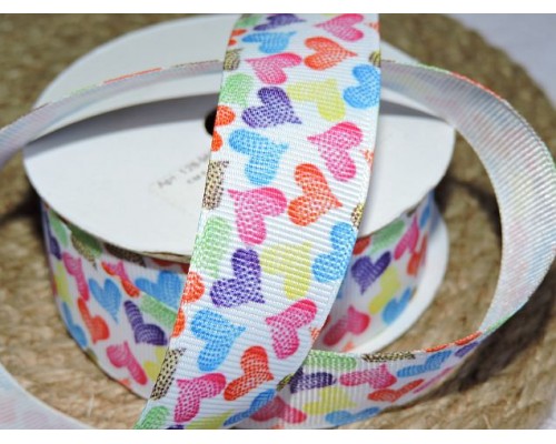 Репсовая лента 25 мм с рисунком "Сердечки 2" - 1м