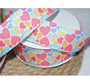 Репсовая лента 25 мм с рисунком "Сердечки" - 1м