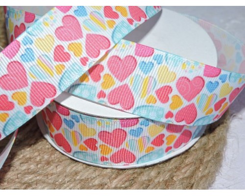 Репсовая лента 25 мм с рисунком "Сердечки" - 1м