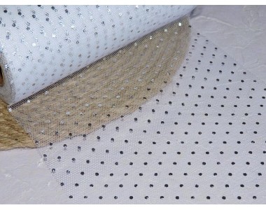 Фатин "Горошек", цв. белый/серебро - 1 м