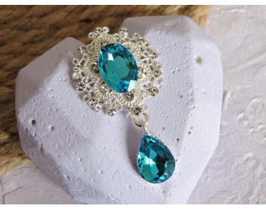 Серединка ювелирная с подвеской 4,5 см*2,5 см, цв. серебро/голубой - 1 шт