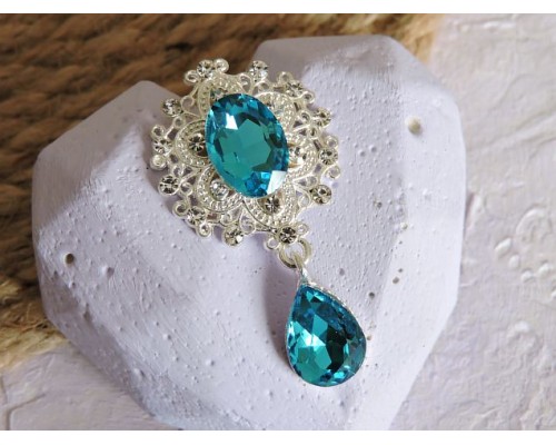 Серединка ювелирная с подвеской 4,5 см*2,5 см, цв. серебро/голубой - 1 шт