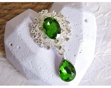 Серединка ювелирная с подвеской 4,5 см*2,5 см, цв. серебро/зеленый - 1 шт