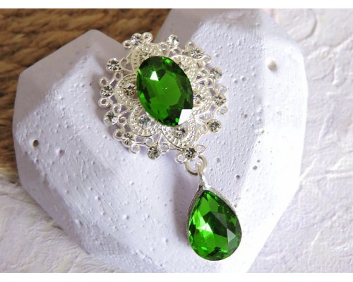 Серединка ювелирная с подвеской 4,5 см*2,5 см, цв. серебро/зеленый - 1 шт