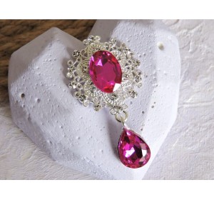 Серединка ювелирная с подвеской 4,5 см*2,5 см, цв. серебро/фукси - 1 шт