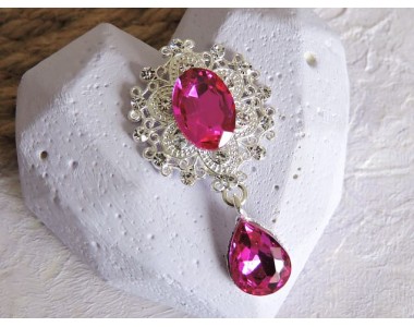 Серединка ювелирная с подвеской 4,5 см*2,5 см, цв. серебро/фукси - 1 шт