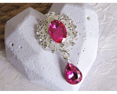 Серединка ювелирная с подвеской 4,5 см*2,5 см, цв. серебро/фукси - 1 шт