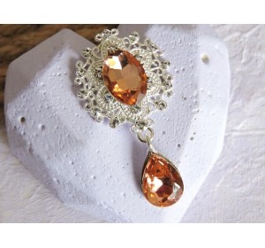 Серединка ювелирная с подвеской 4,5 см*2,5 см, цв. серебро/персиковый - 1 шт