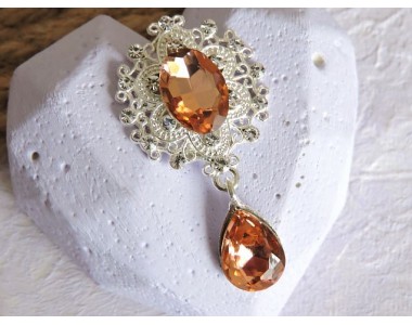 Серединка ювелирная с подвеской 4,5 см*2,5 см, цв. серебро/персиковый - 1 шт