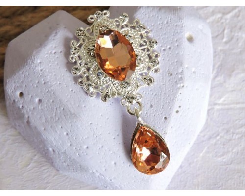 Серединка ювелирная с подвеской 4,5 см*2,5 см, цв. серебро/персиковый - 1 шт