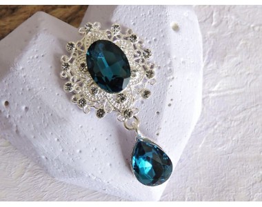 Серединка ювелирная с подвеской 4,5 см*2,5 см, цв. серебро/бирюзовый - 1 шт