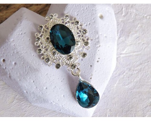 Серединка ювелирная с подвеской 4,5 см*2,5 см, цв. серебро/бирюзовый - 1 шт