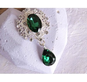 Серединка ювелирная с подвеской 4,5 см*2,5 см, цв. серебро/изумрудный - 1 шт