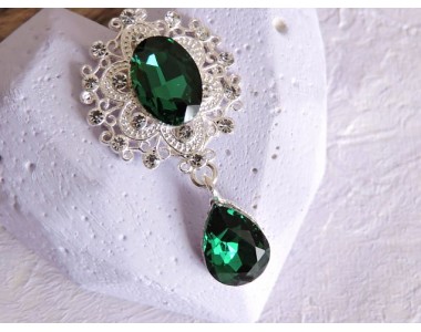 Серединка ювелирная с подвеской 4,5 см*2,5 см, цв. серебро/изумрудный - 1 шт