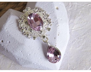 Серединка ювелирная с подвеской 4,5 см*2,5 см, цв. серебро/фиолетовый - 1 шт