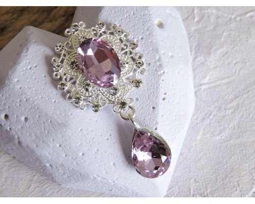 Серединка ювелирная с подвеской 4,5 см*2,5 см, цв. серебро/фиолетовый - 1 шт