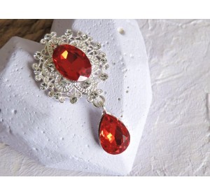 Серединка ювелирная с подвеской 4,5 см*2,5 см, цв. серебро/красный - 1 шт