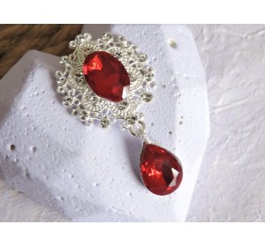 Серединка ювелирная с подвеской 4,5 см*2,5 см, цв. серебро/темно-красный - 1 шт