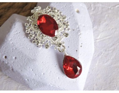 Серединка ювелирная с подвеской 4,5 см*2,5 см, цв. серебро/темно-красный - 1 шт